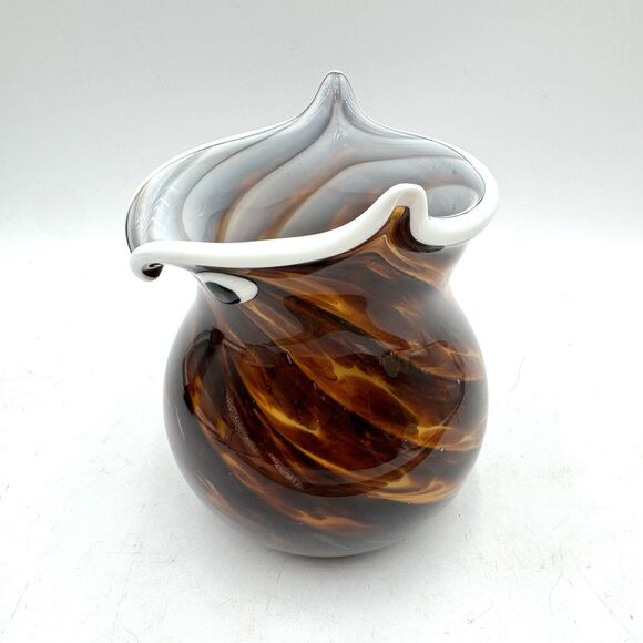 Figural Owl Art Glass Vase Multicolor Brown / White Copper Color Glitter Accents - Picture 6 of 10